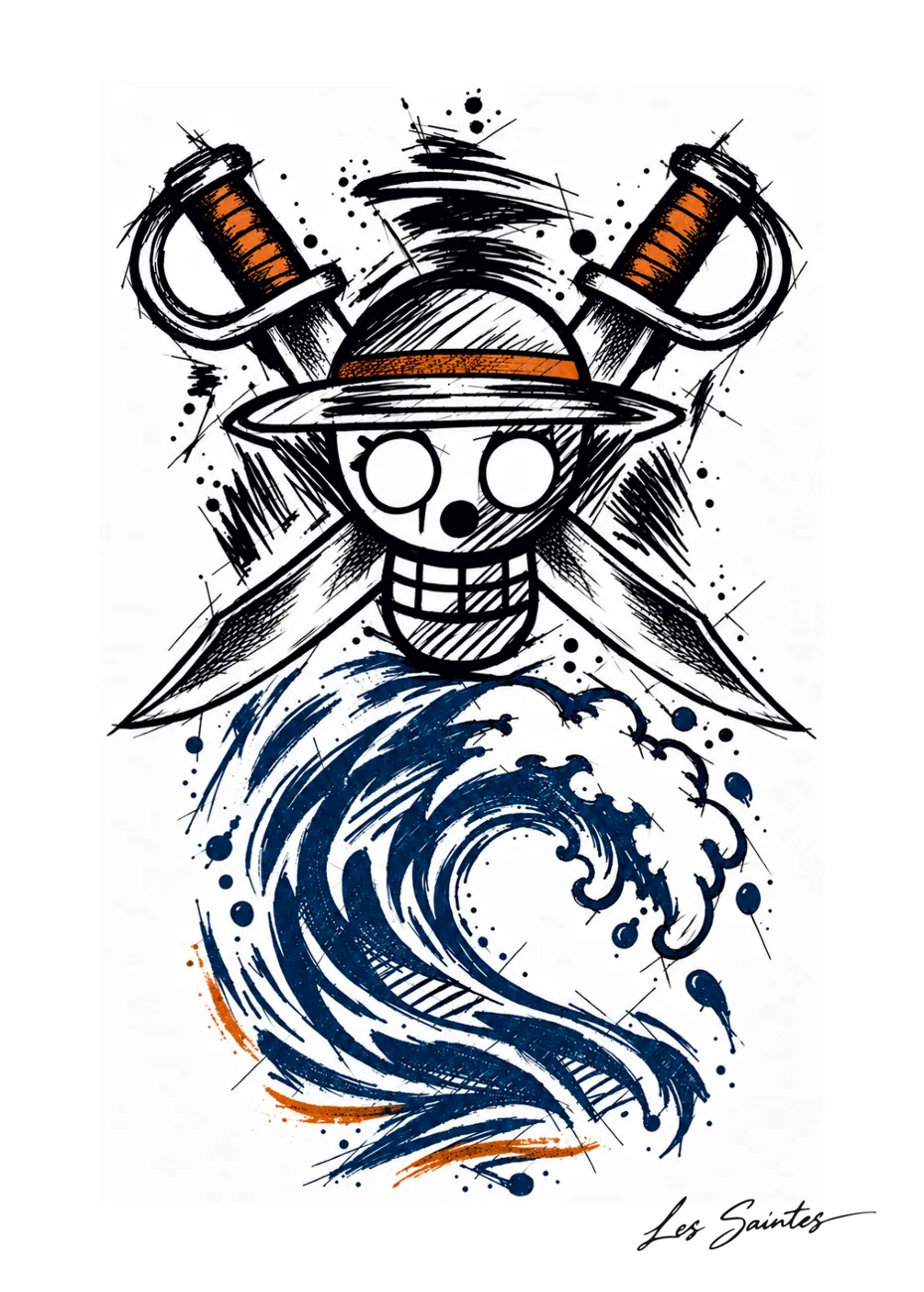 Illustration Pirate sabre de Nerko Ink sur carte postale — Atelier Karaïbes, Les Saintes en Guadeloupe — fan art One Piece