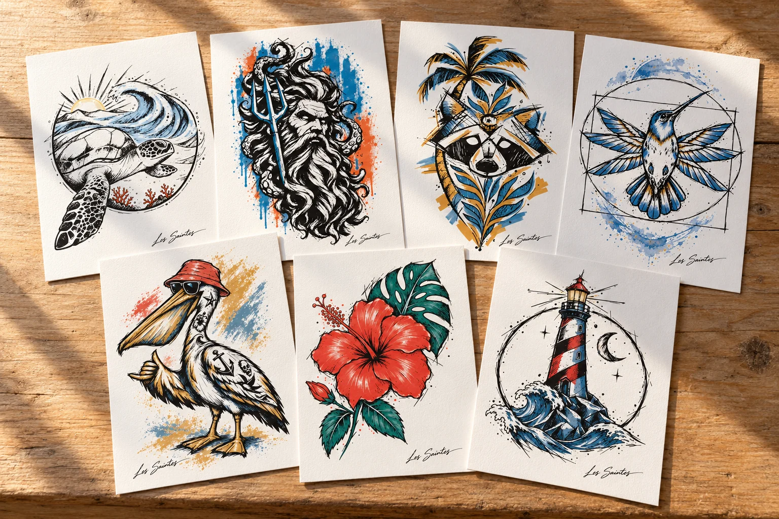 Sélection de cartes illustrées des Saintes, collection Atelier Karaïbes