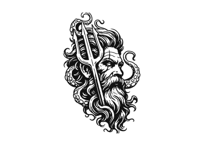 Illustration Poséidon en noir
