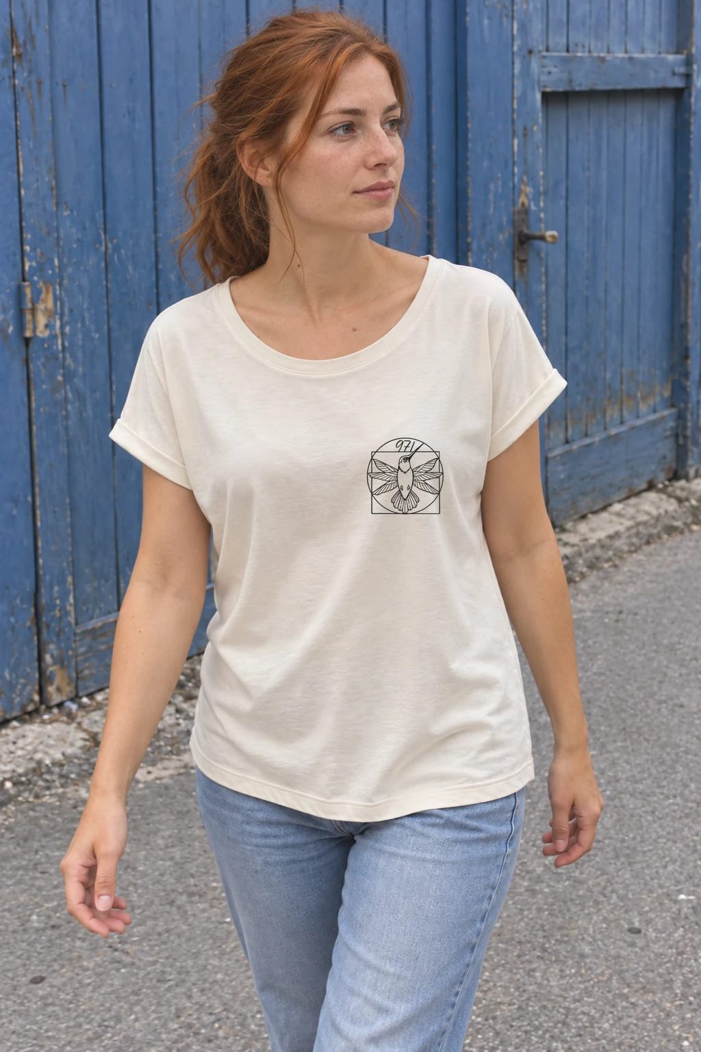 T-shirt rouloté, coupe loose porté : Ivoire · Colibri 971 · Noir