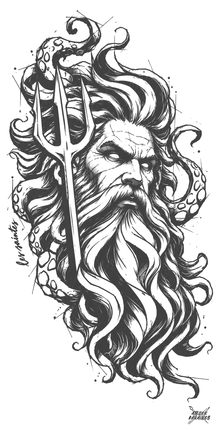 Illustration Poséidon — Nerko Ink, avec inscription Les Saintes — Atelier Karaïbes, Guadeloupe